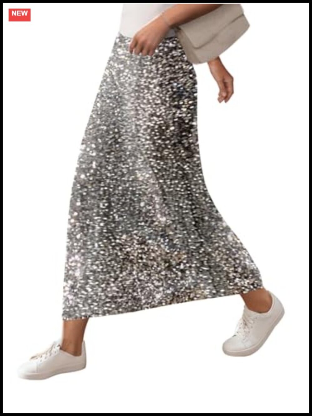 High Waisted Sequin Midi Skirt Sparkly Party A-Line Pull On